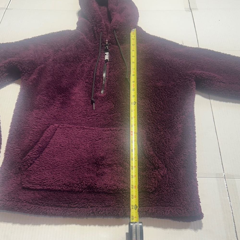 PINK Victorias Secret Plush Burgundy quarter zip Hoodie w kangaroo pocket & hood - Picture 4 of 9
